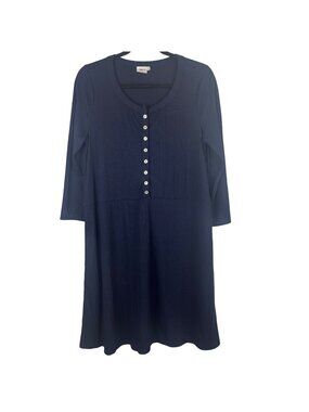 ✨3/$30 Suzanne Betro S Navy Button-Front 3/4 Sleeve Dress Casual Ribbed Henley